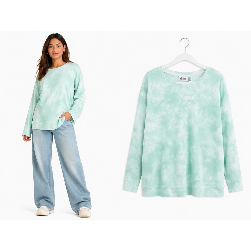 New  D&Co Tie Dye Crewneck Sweatshirt Size 1X Mint Green Long Sleeves